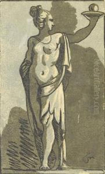 Standing Woman Holding A Sphere On A Platter Oil Painting by John Skippe