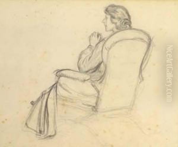 School.- Study Of A Seated Woman Oil Painting by A. H. Slade