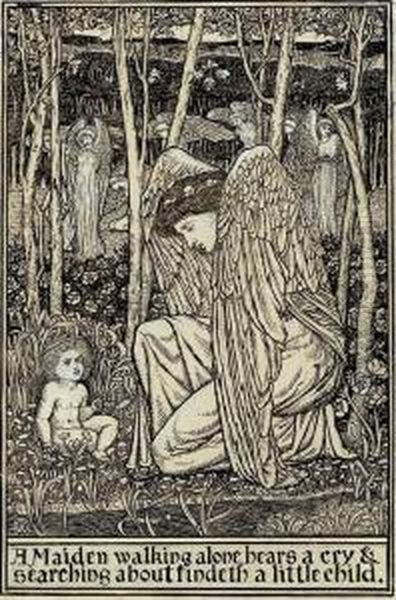 A Maiden Walking Alone Hears A Cry And Searching About Findeth Alittle Child Oil Painting by Bernard Sleigh