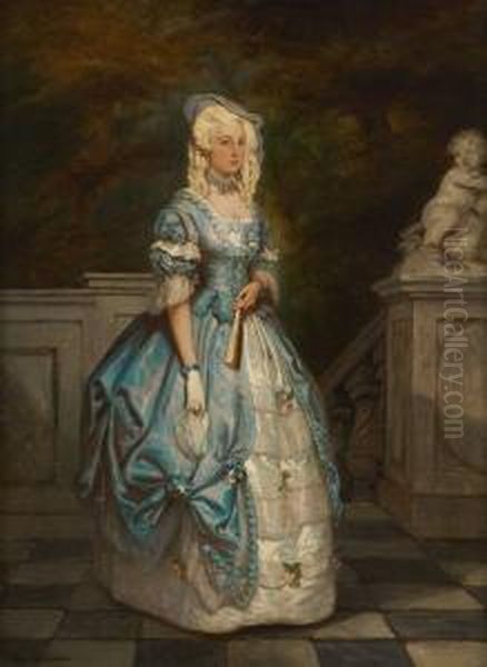 La Jeune Fille Al'eventail Oil Painting by Slingeneyer, Ernest