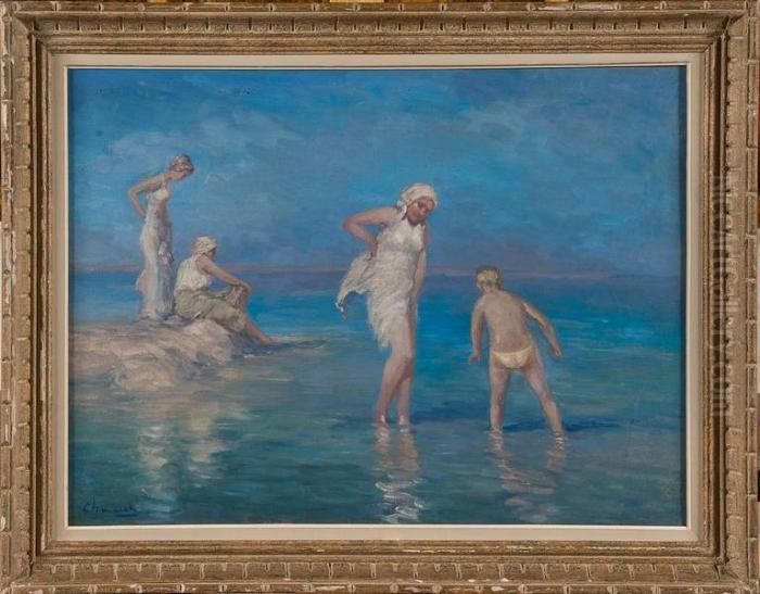 Les Baigneurs En Bord De Mer Oil Painting by Pavel Dmitrievic Smarov