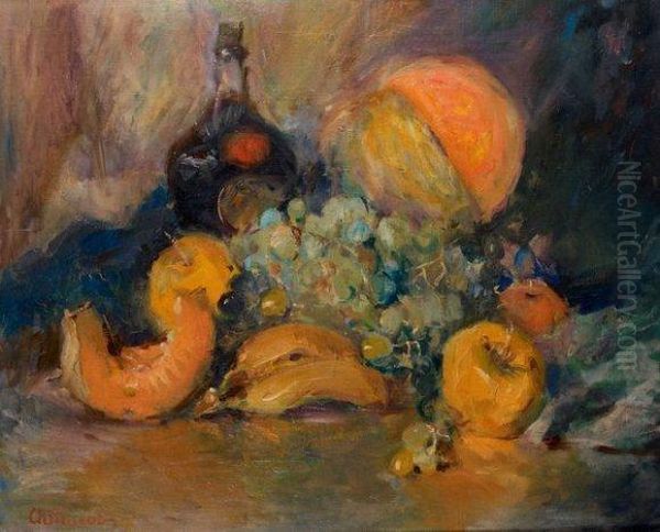 Nature Morte Aux Melons Oil Painting by Pavel Dmitrievic Smarov
