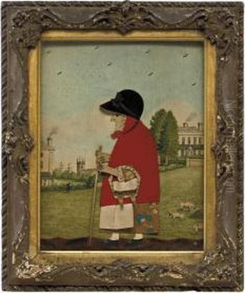 A Regency Cut-felt Collage Picture Of The Goose Woman With Frantchurch And Green Shown In The Distance Oil Painting by George Smart