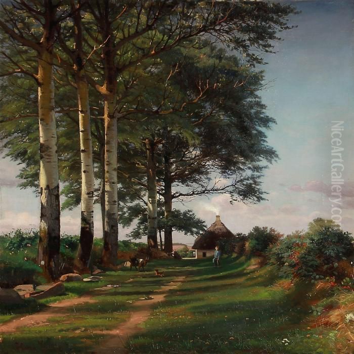 Danish Summer Idyll In The Country Oil Painting by Hans Ludvig Smidth